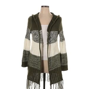 Almost Famous Olive and Cream Hooded Cardigan